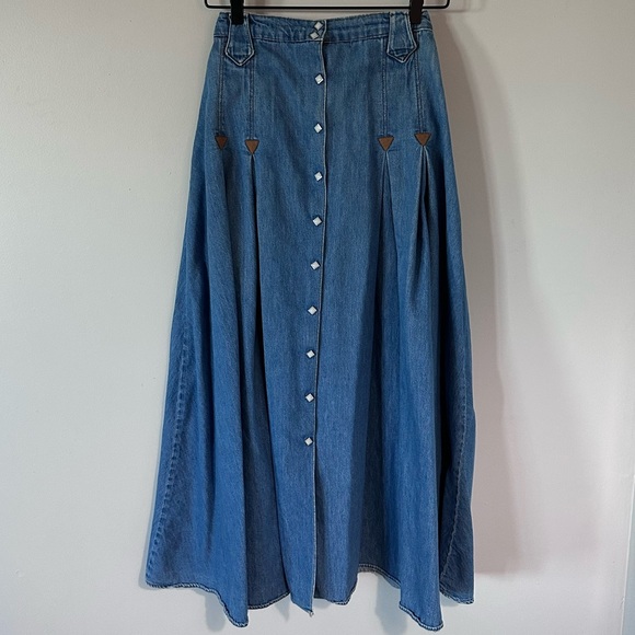 Panhandle Slim Rare Vintage A-Line Denim Skirt Pearl Snap Diamonds - Picture 2 of 10